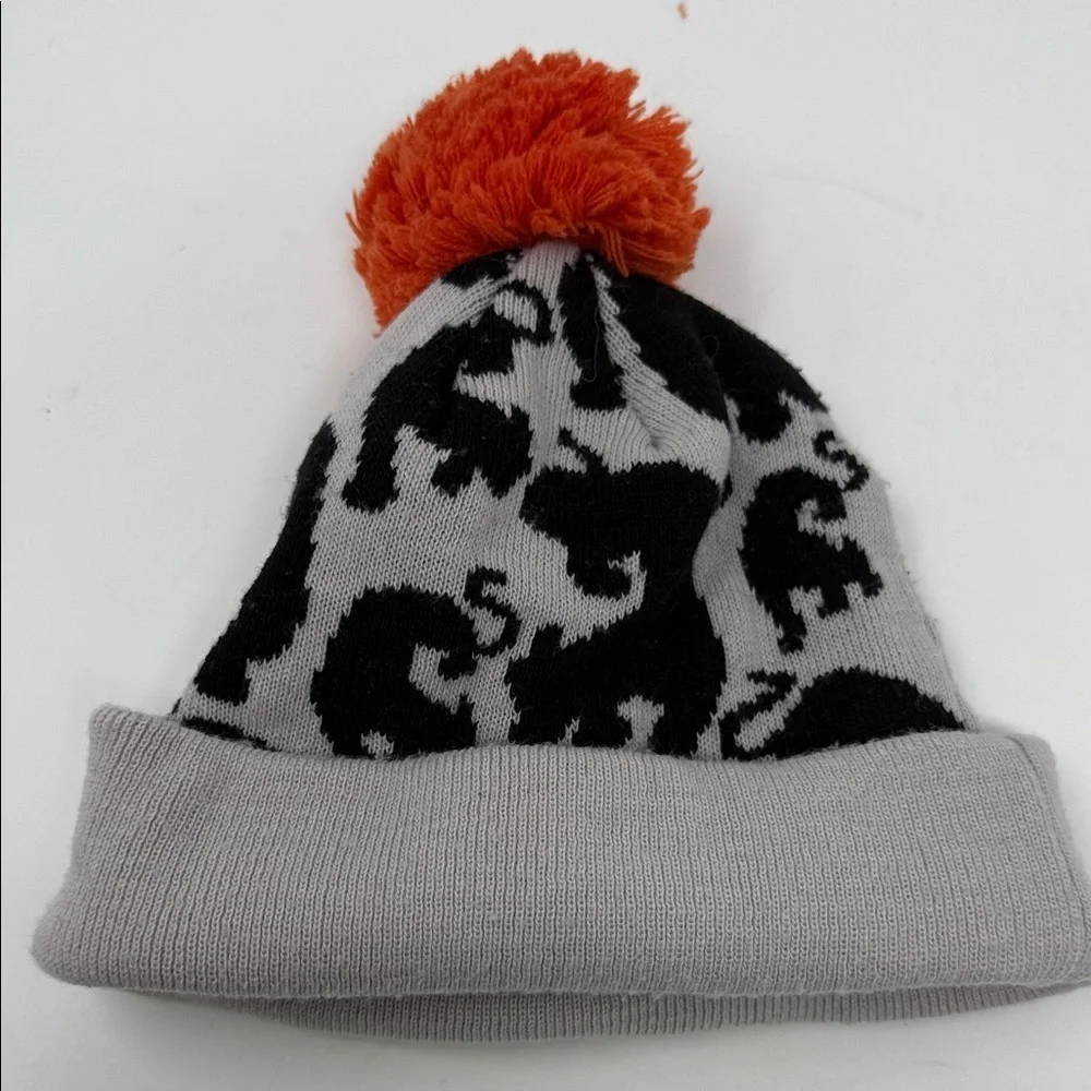 Little Cocoa Bean Gray and Black Elephant Beanie with Orange Pom One Size